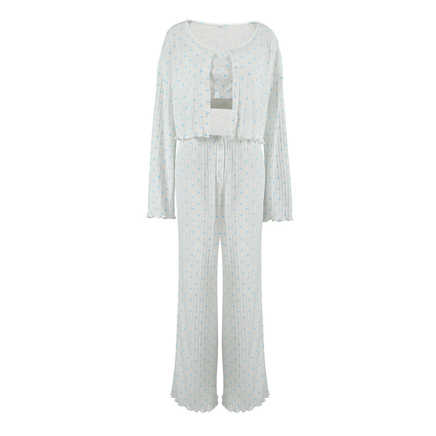 Knitted Heart Printing Comfortable Pajamas Women's Underwear -