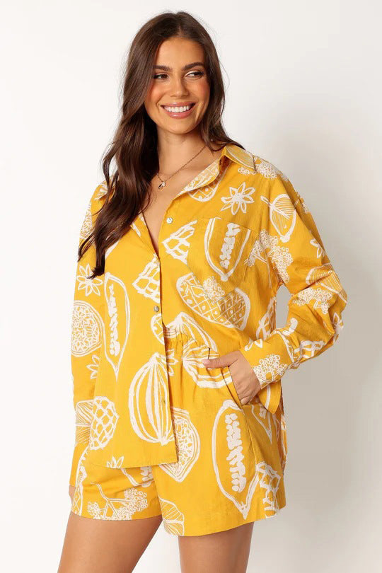 Early Autumn Casual Premium Fruit Printed Shorts Cardigan Suit -