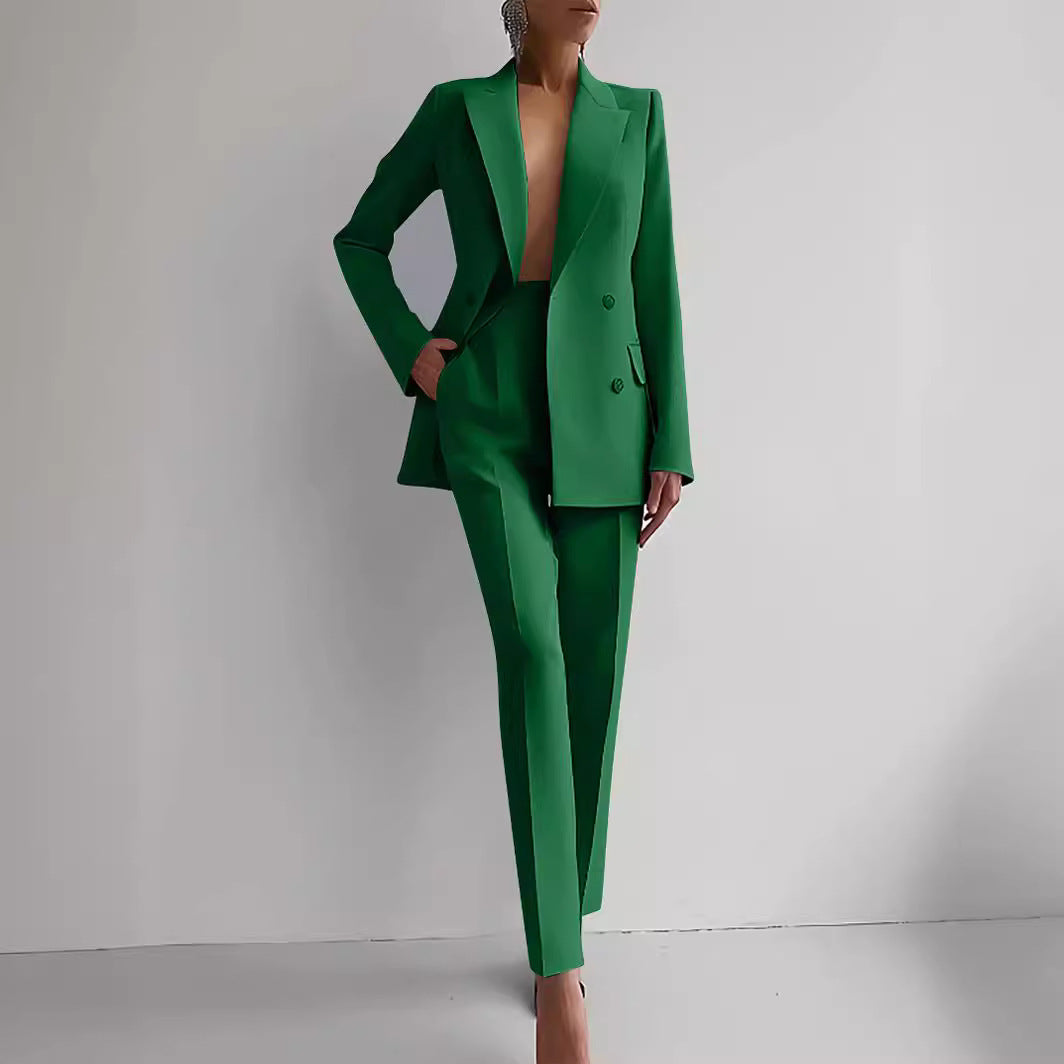 Casual Suits Fashion Long Sleeve Single-breasted Jacket Top And Slim Fit Trousers Women's Business Suits -