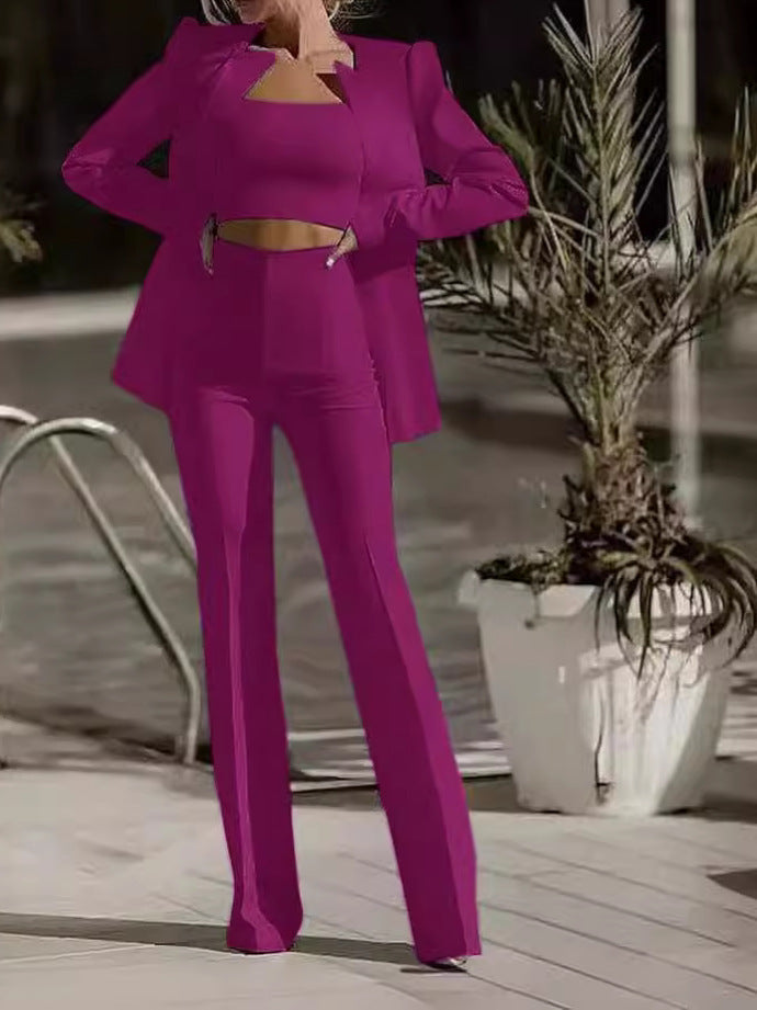 European And American Fashion Commute Midriff-baring Solid Color Suit Suit -