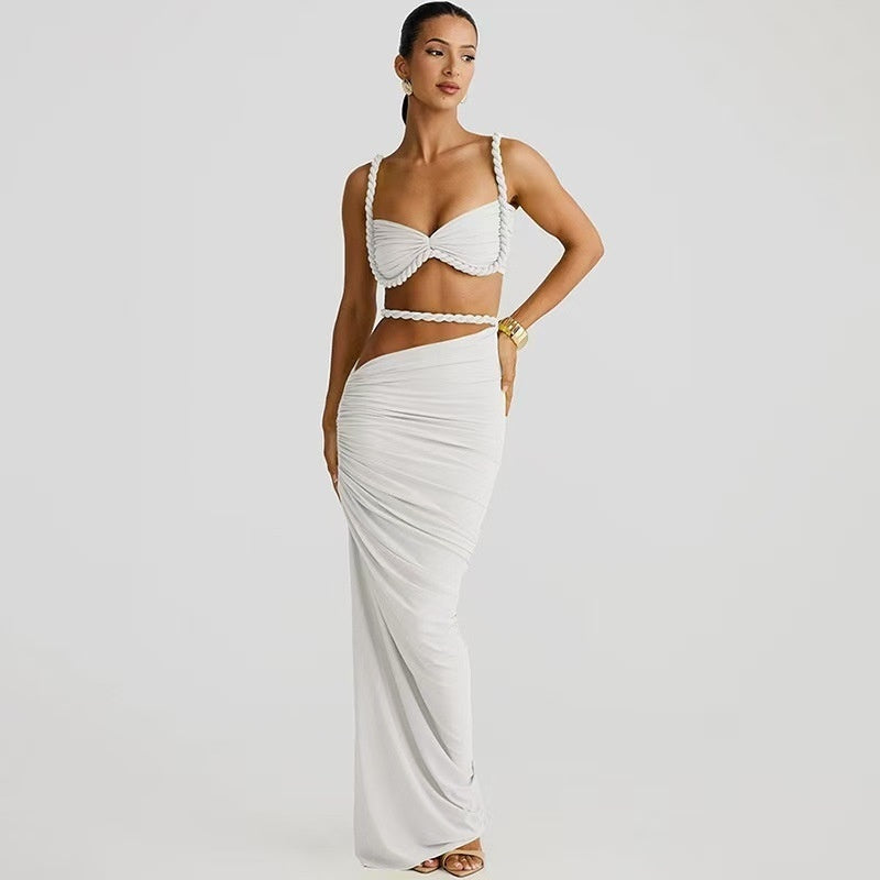 Backless Halter Suspender Sheath Skirt Two-piece Suit -