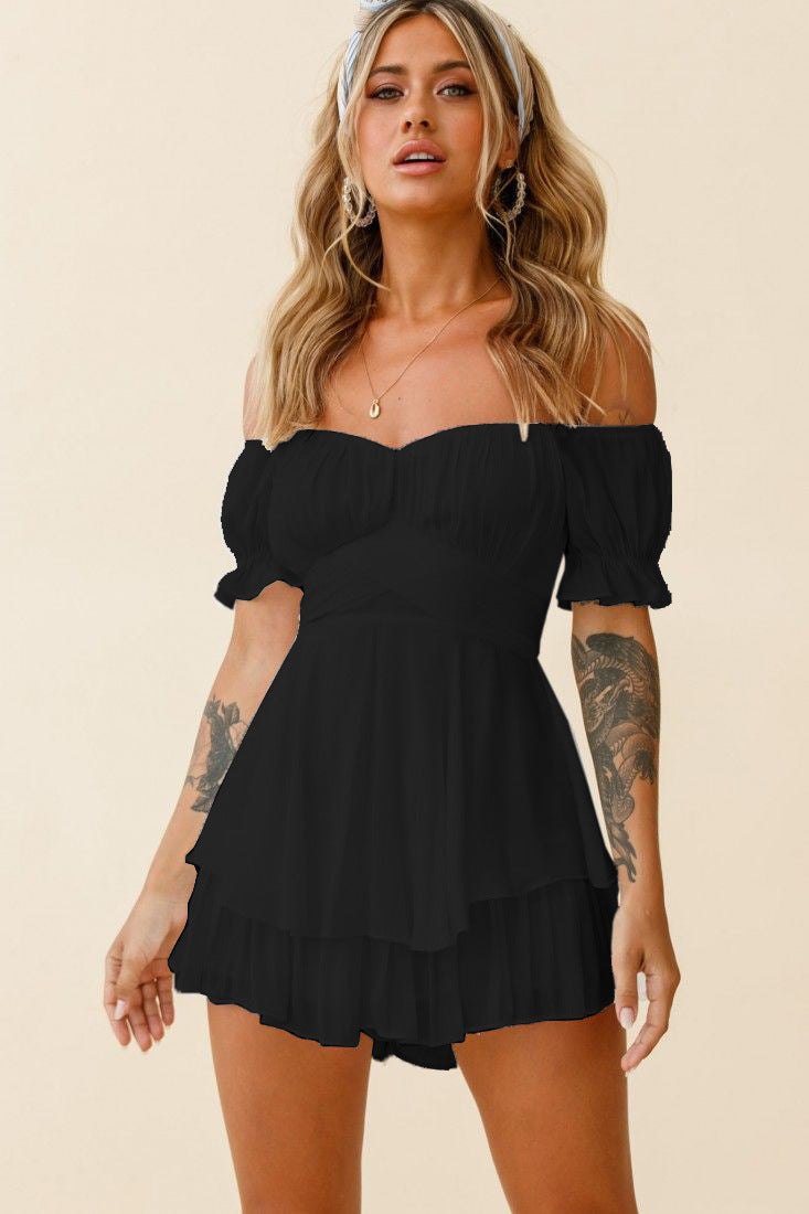 Jumpsuit Solid Color Off-neck Lantern Ruffle Sleeve Casual Women's Clothing -