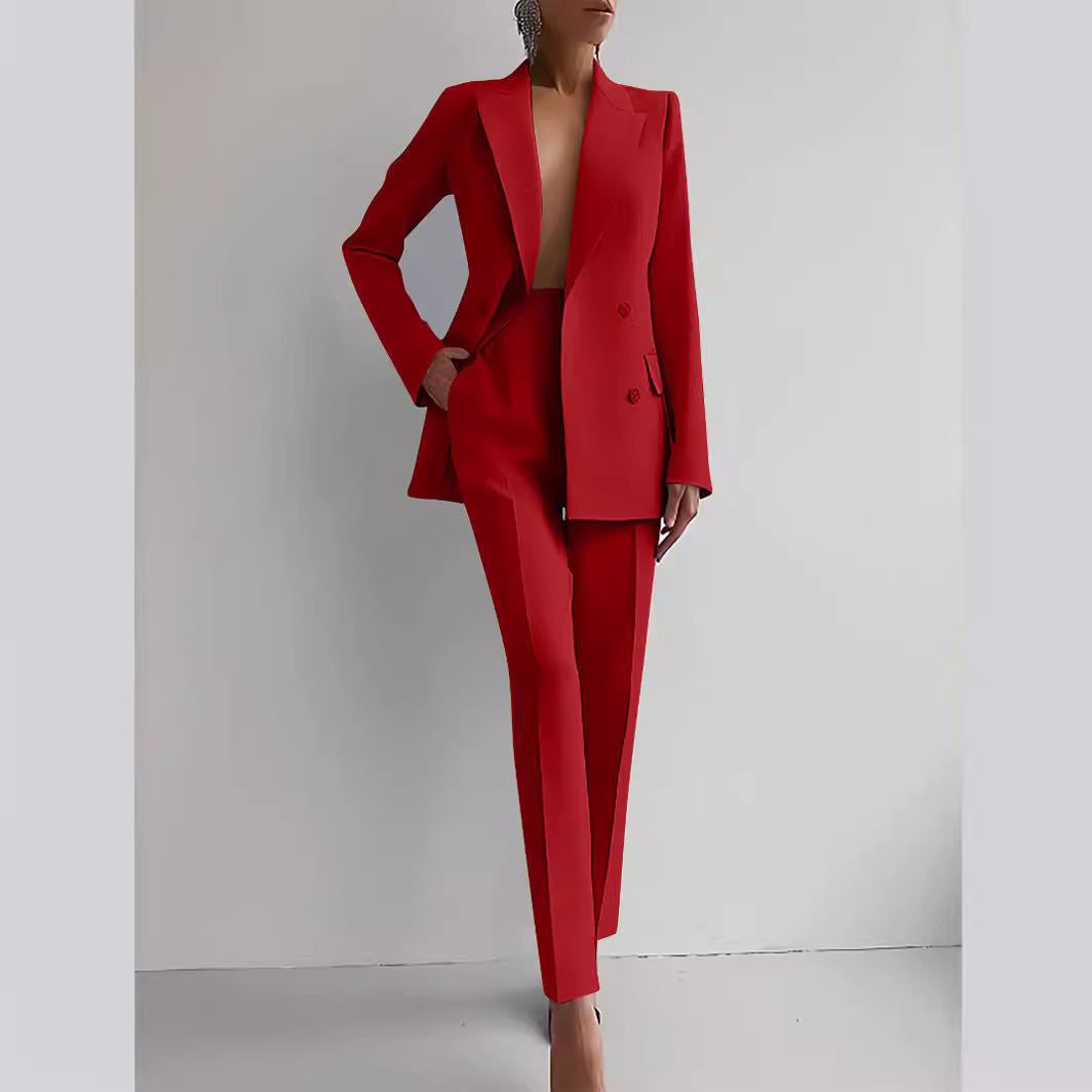 Casual Suits Fashion Long Sleeve Single-breasted Jacket Top And Slim Fit Trousers Women's Business Suits -