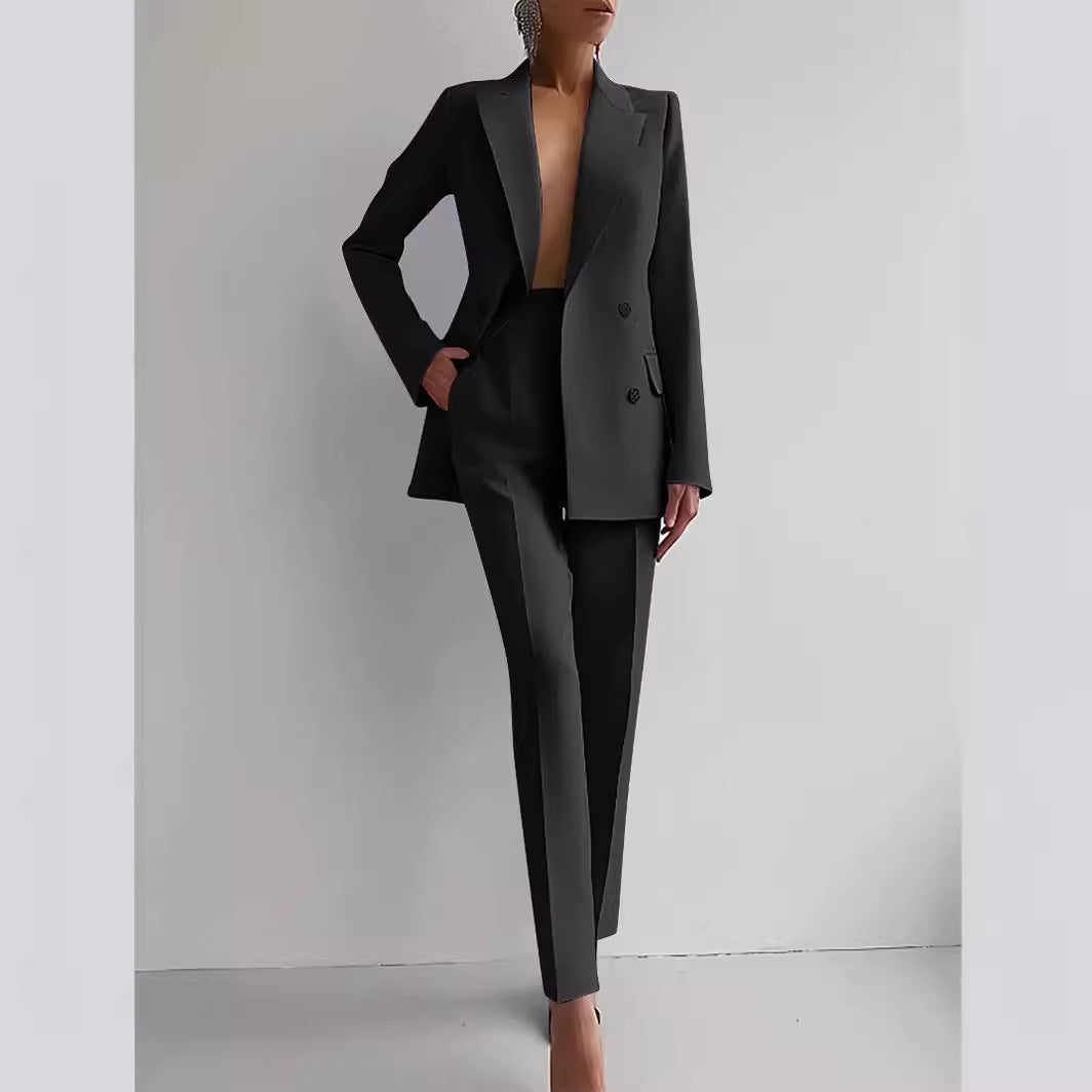 Casual Suits Fashion Long Sleeve Single-breasted Jacket Top And Slim Fit Trousers Women's Business Suits -