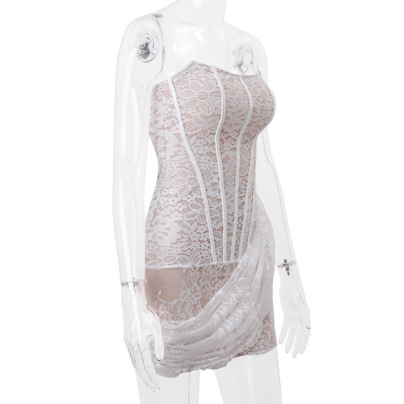 Rochie de Seară din Dantelă - Șireturi Reglabile, Spate Liber -
