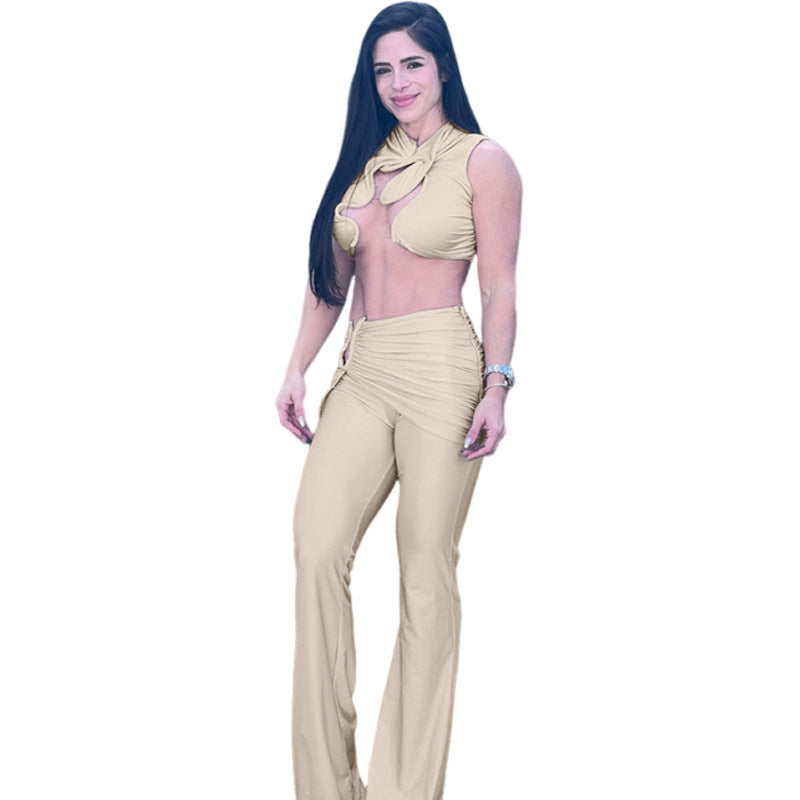 Personalized Metal Twisted Hollow Sexy Slim Fit Trousers Two-piece Set -