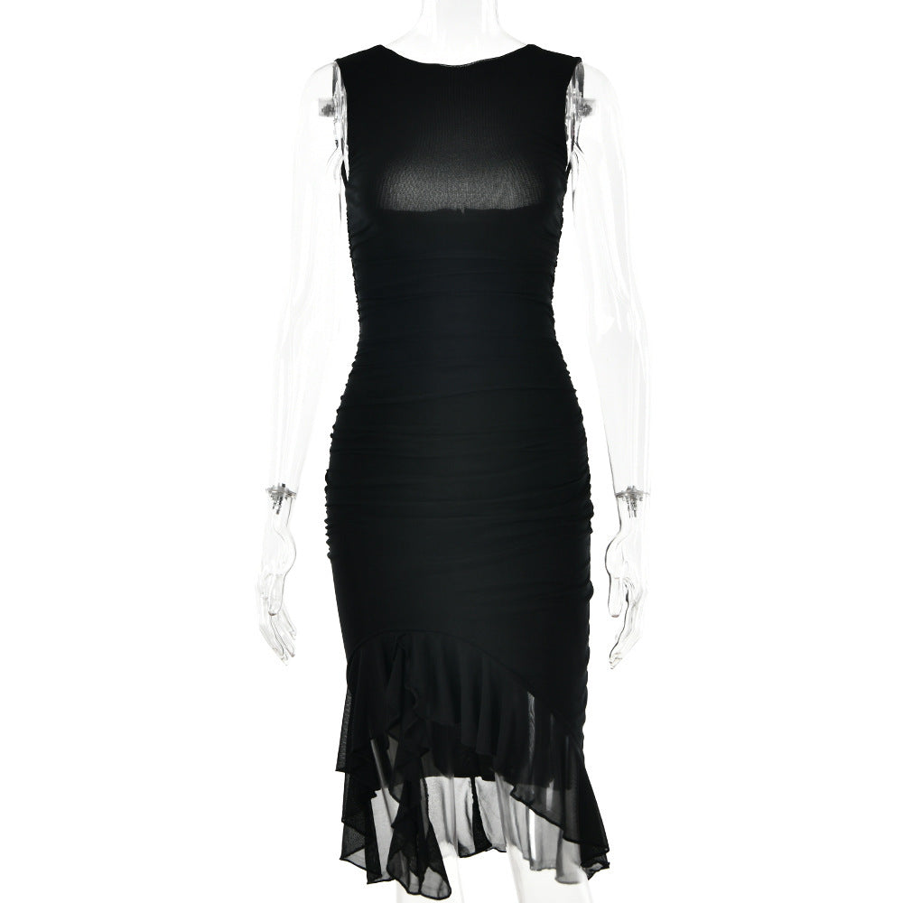 Rochie Party Silueta Skinny - Fără Mâneci, Vară 2025, Club Dresses, Culori Uni -
