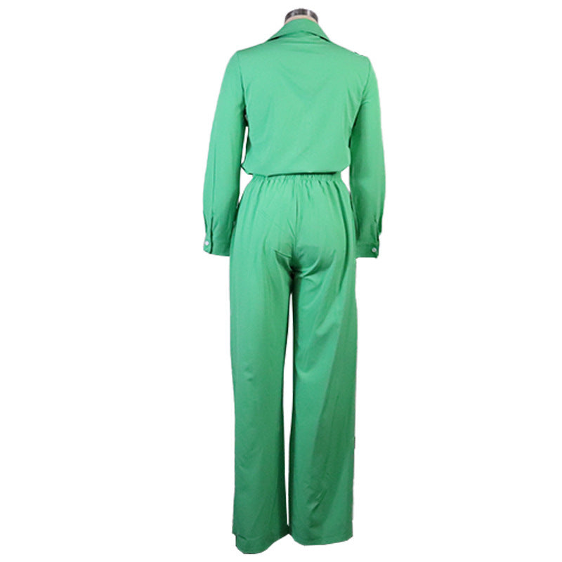 Women's Autumn And Winter Fashion Solid Color Shirt And Pants Set -