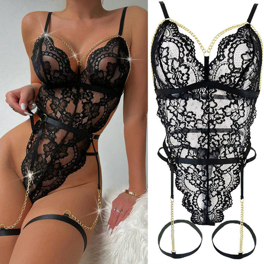 Lace See-through Passion Temptation Hollow Sexy Lingerie Suit Women -