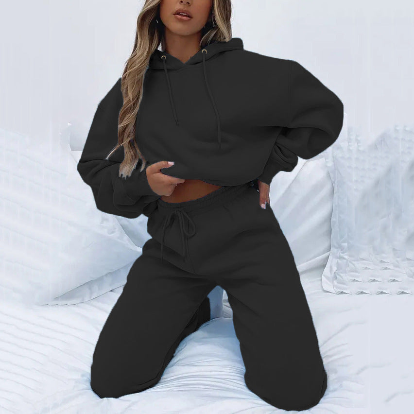 Women's Urban Leisure Pocket Long Sleeve Sweater Pants Suit -