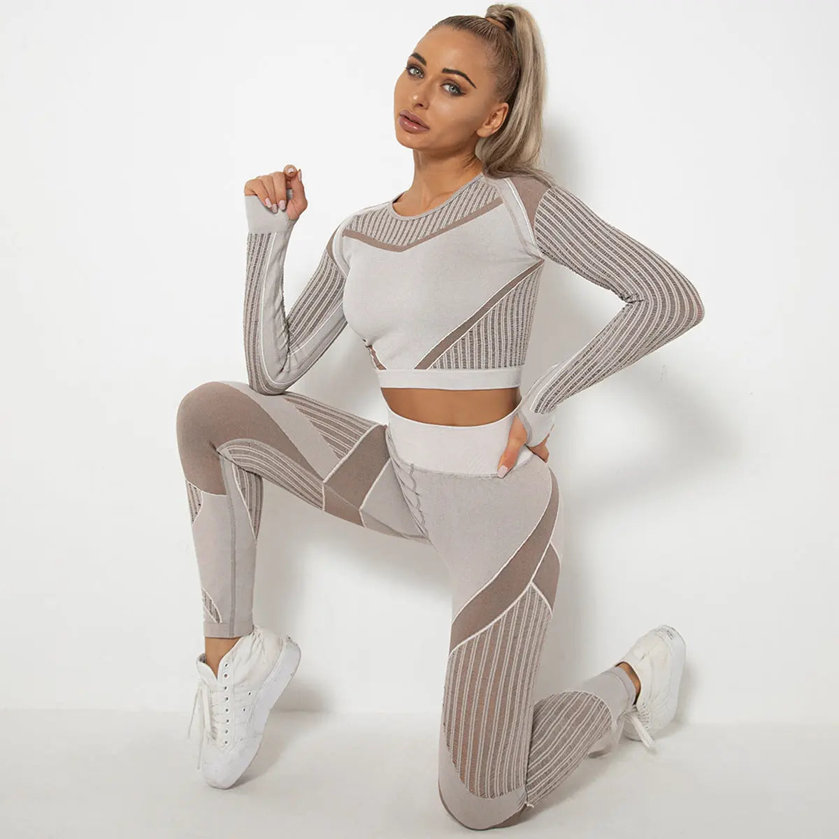 Set Fitness Seamless - Tricotat Premium, Mâneci Lungi, 4 Sezoane -