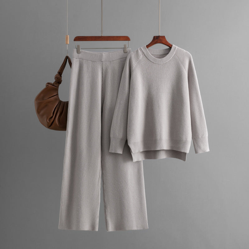 Loose Knitted Long Sleeves Two-piece Set For Women -