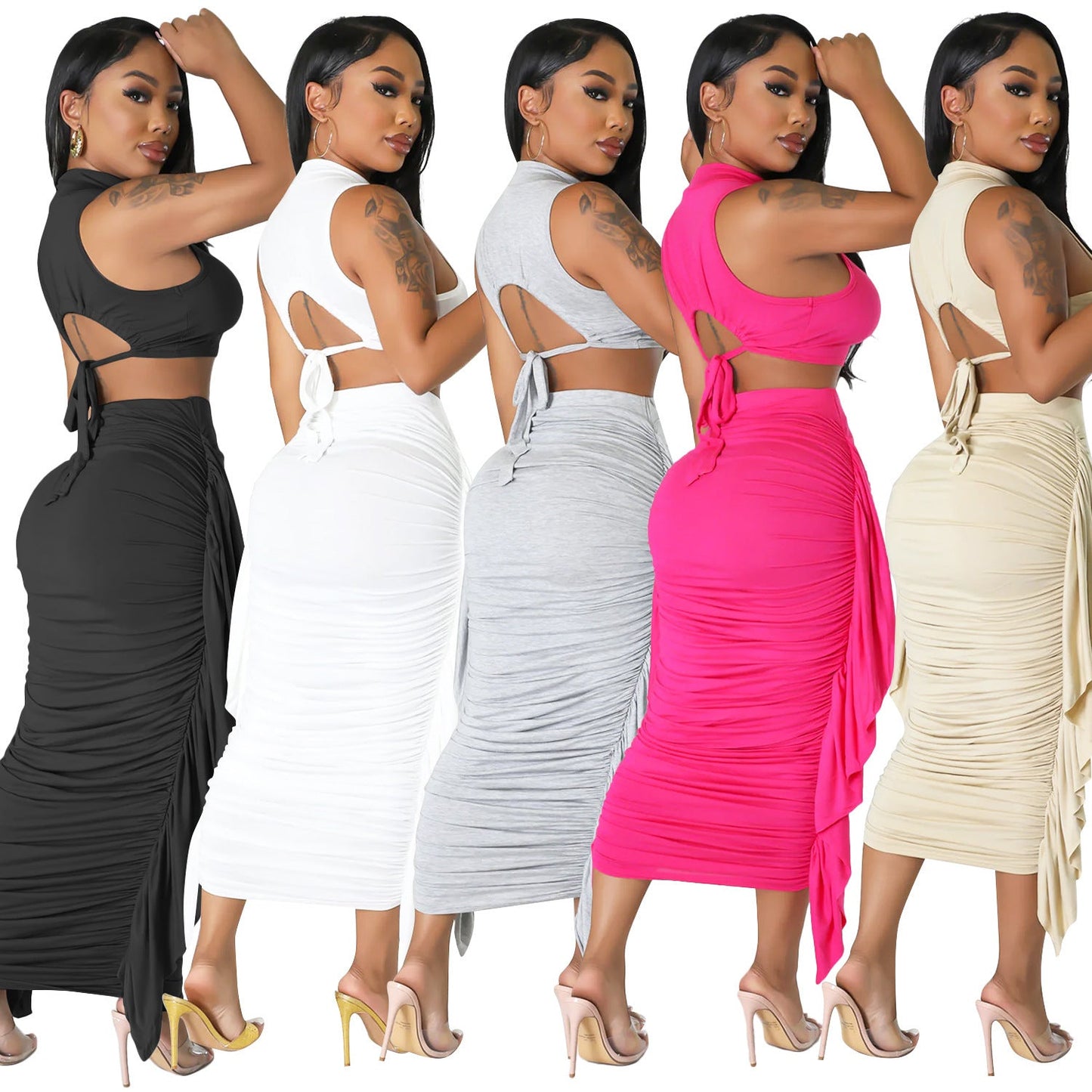 Women's Tight Tassel Sleeveless Two-piece Suit -