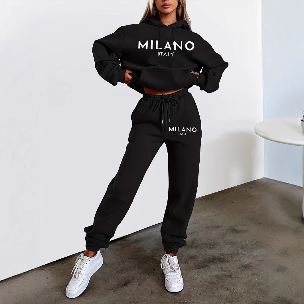 Women's Fashion Printed Hoodie Suit -