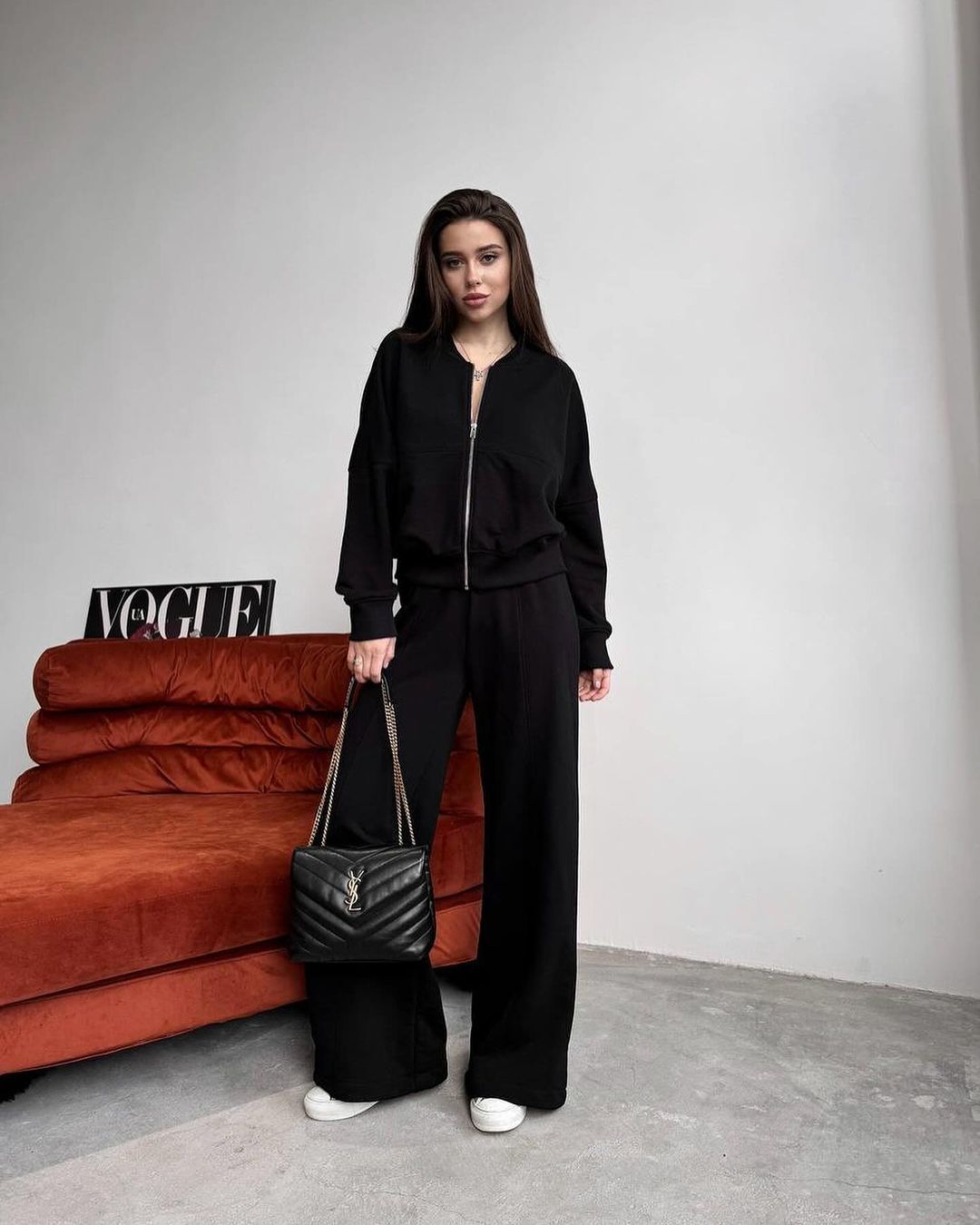 Spring Fashion Solid Color Zipper Cardigan Straight-leg Pants Women's Suit -