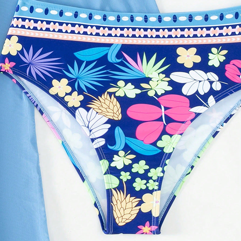 Printed Bikini Three-piece Swimsuit Mesh Sunscreen -