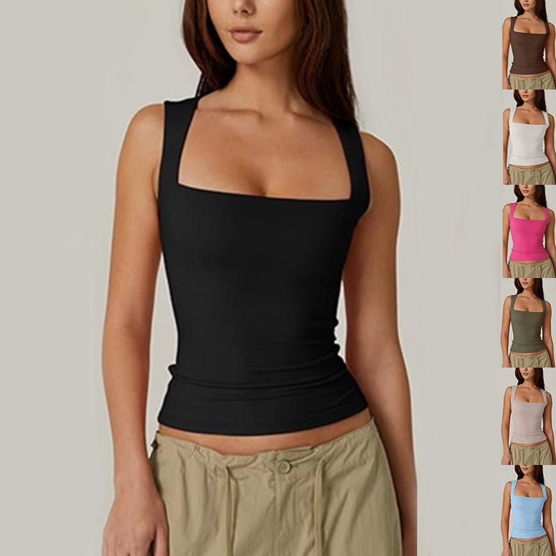 Top Scurt Feminin, Guler Pătrat -