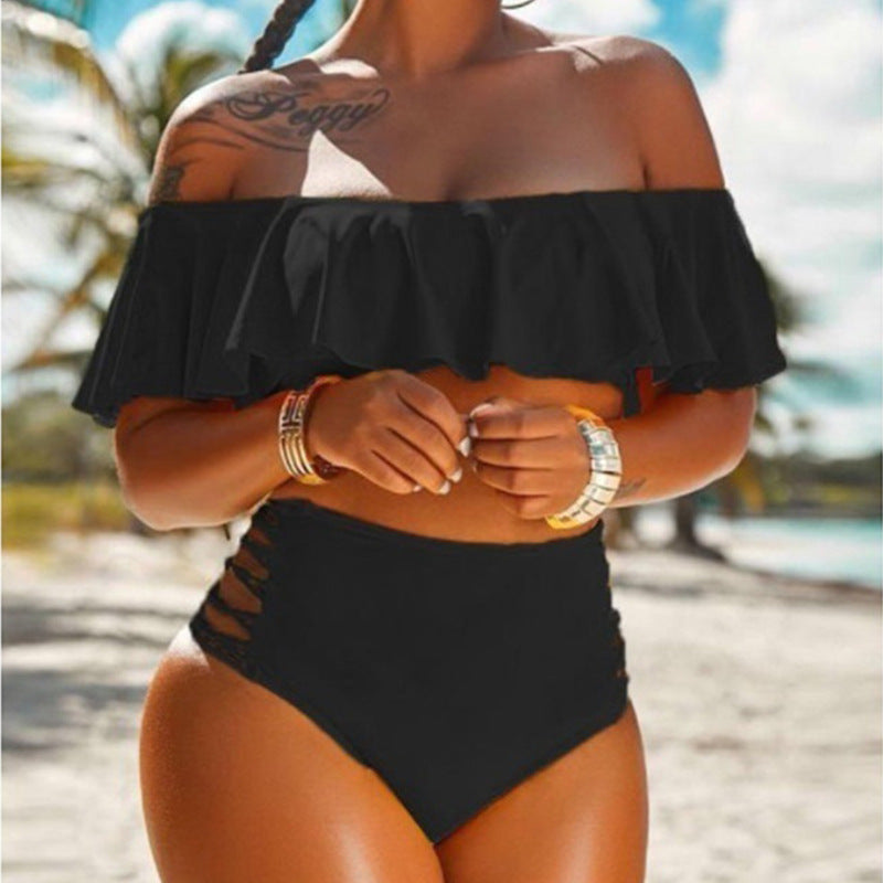 New Split Swimsuit Off-shoulder Ruffled Split Beach Bikini -