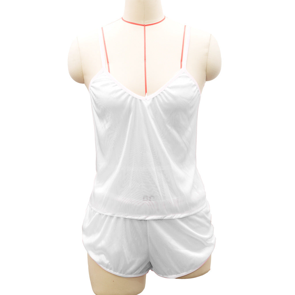 Summer Women's V-neck Lace Camisole Shorts Pajama Set -