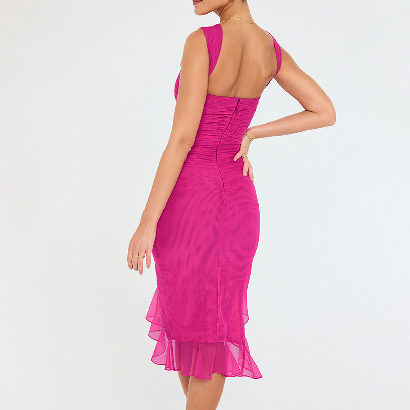 Rochie Party Silueta Skinny - Fără Mâneci, Vară 2025, Club Dresses, Culori Uni -