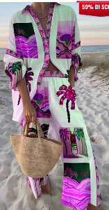 Women's Casual 3D Digital Printing Fashion Shirt And Trousers -