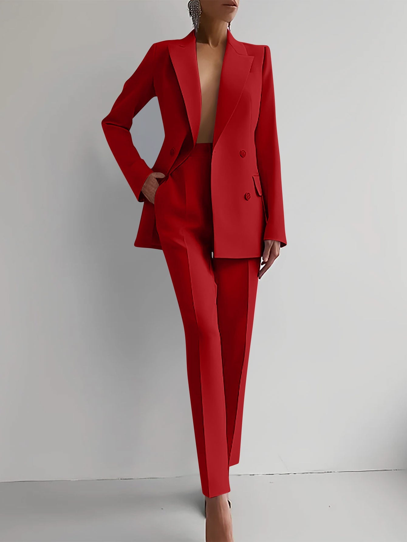 Casual Suits Fashion Long Sleeve Single-breasted Jacket Top And Slim Fit Trousers Women's Business Suits -