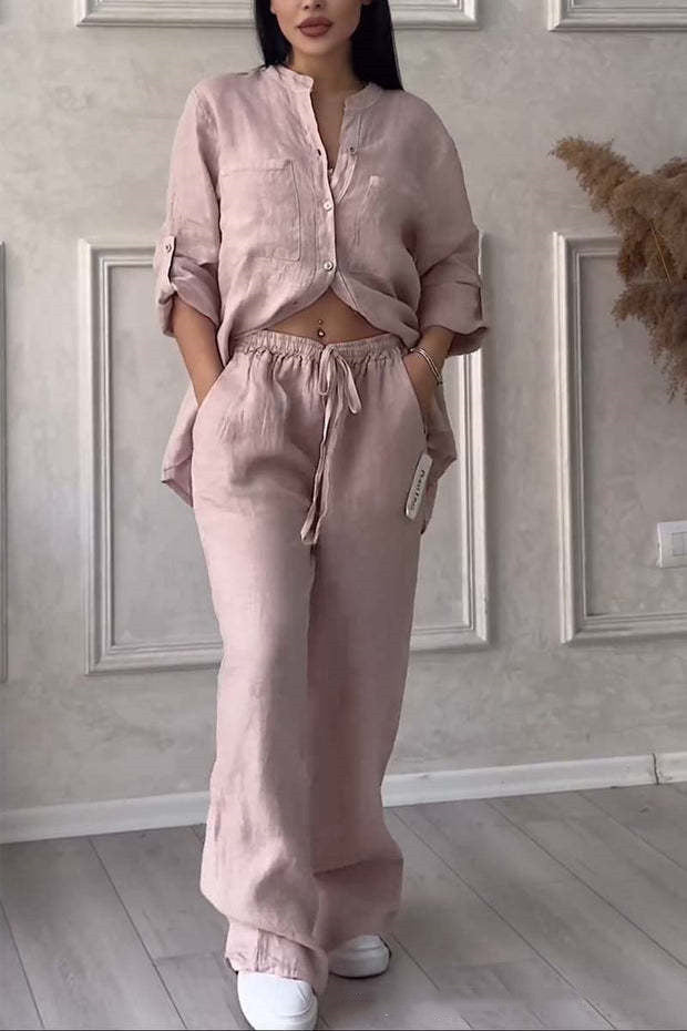 Women's New Stand Collar Long Sleeve Casual Top Two-piece Pants Pack -