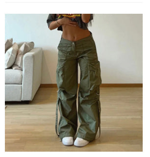 Simple Loose Low Waist Straight Casual Wide Leg Pants -