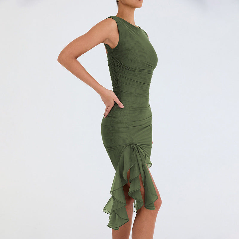 Rochie Party Silueta Skinny - Fără Mâneci, Vară 2025, Club Dresses, Culori Uni -