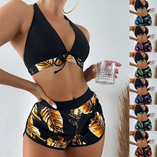 Set Bikini cu Shortși si Top - Print Tropical, Vară -