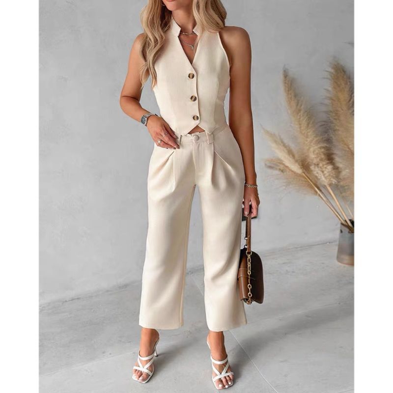 Women's Vest Top Wide Leg Pants Casual Suit -