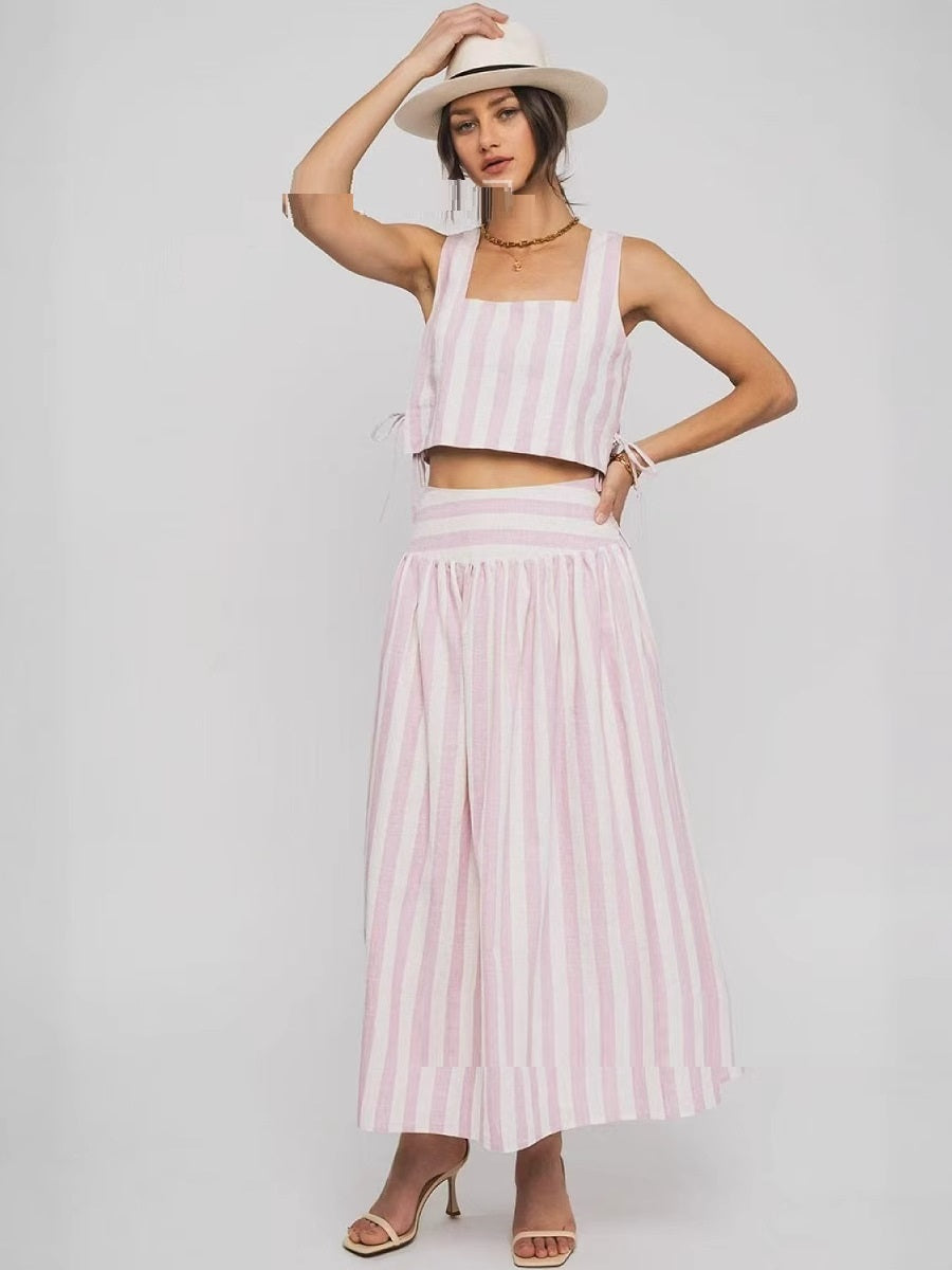Women's Vacation Style Swing Skirt Mid-length Umbrella Skirt Suit -