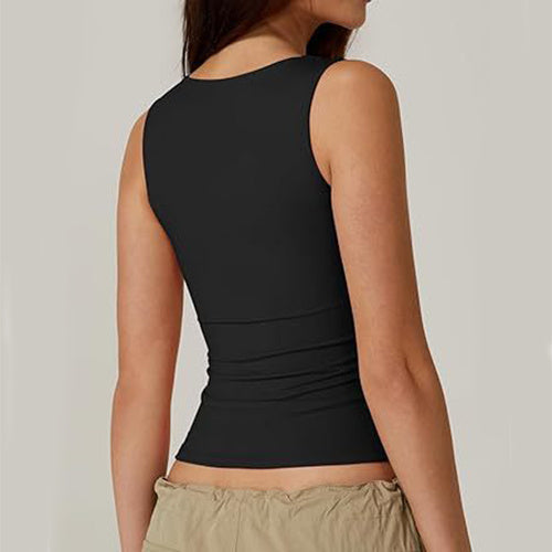 Top Scurt Feminin, Guler Pătrat -