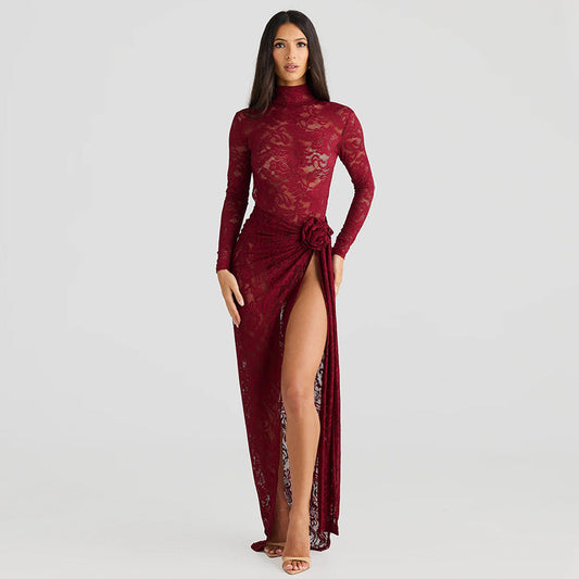 Slim-fit See-through Two-piece Half Turtleneck Bare Back -