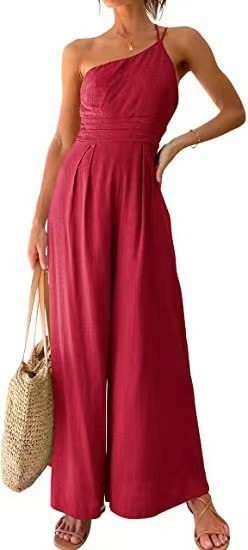 New Solid Color Loose Wide-leg Cotton And Linen Jumpsuit -