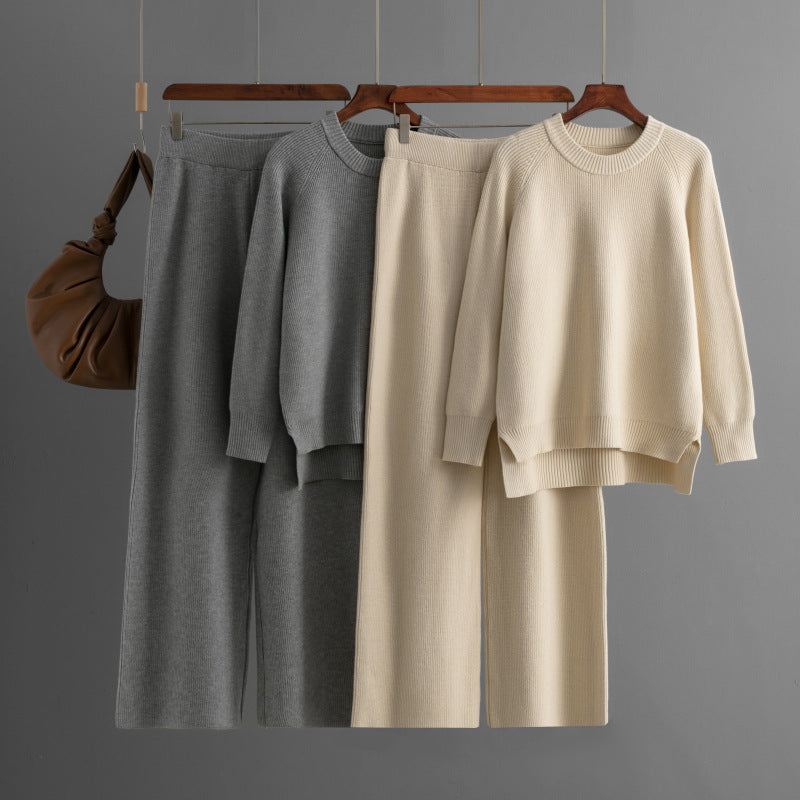 Loose Knitted Long Sleeves Two-piece Set For Women -