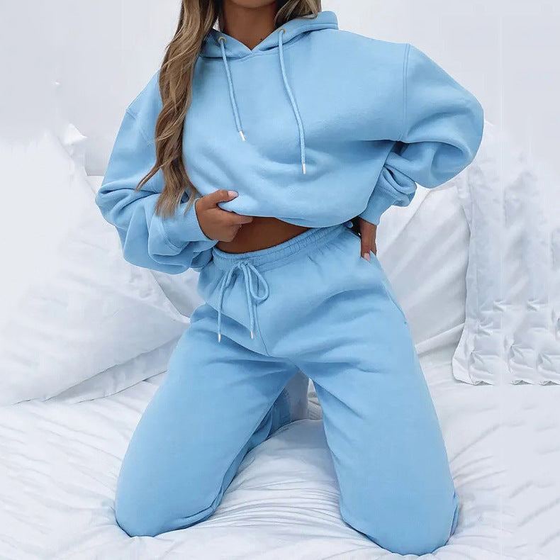 Women's Urban Leisure Pocket Long Sleeve Sweater Pants Suit -