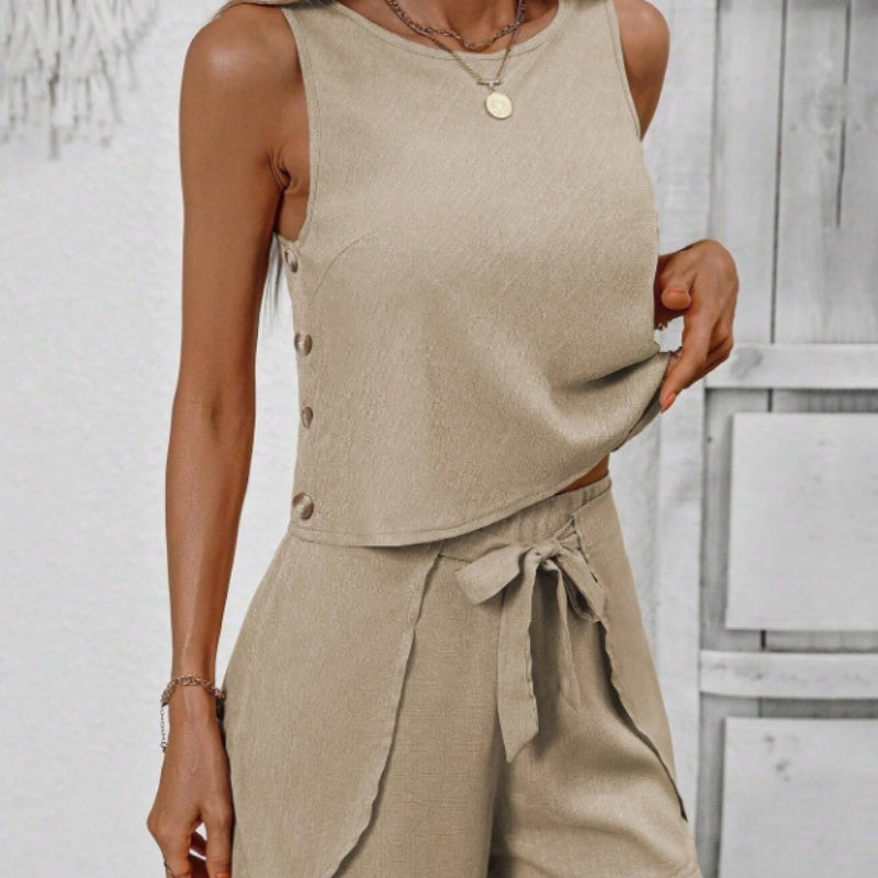 Fashion Casual Women's Solid Color Short Sleeve Suit -