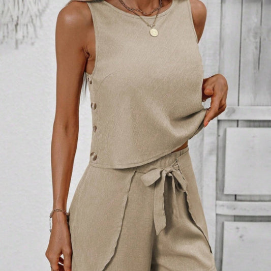 Fashion Casual Women's Solid Color Short Sleeve Suit -