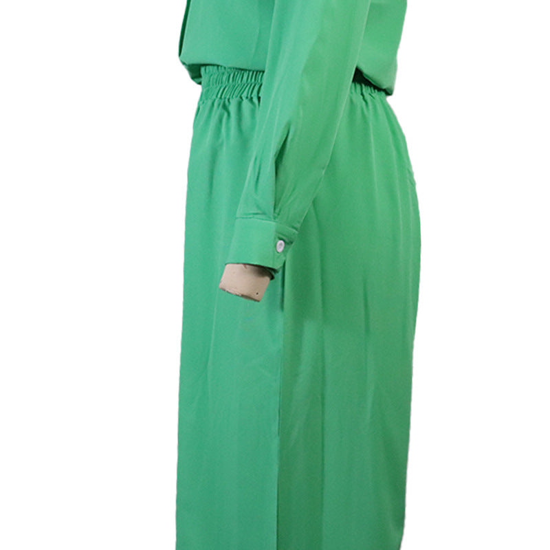 Women's Autumn And Winter Fashion Solid Color Shirt And Pants Set -