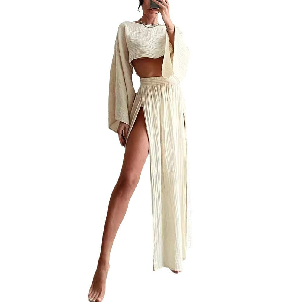 Leisure Vacation Linen Blended Short Cotton And Linen Casual Two-piece Suit -