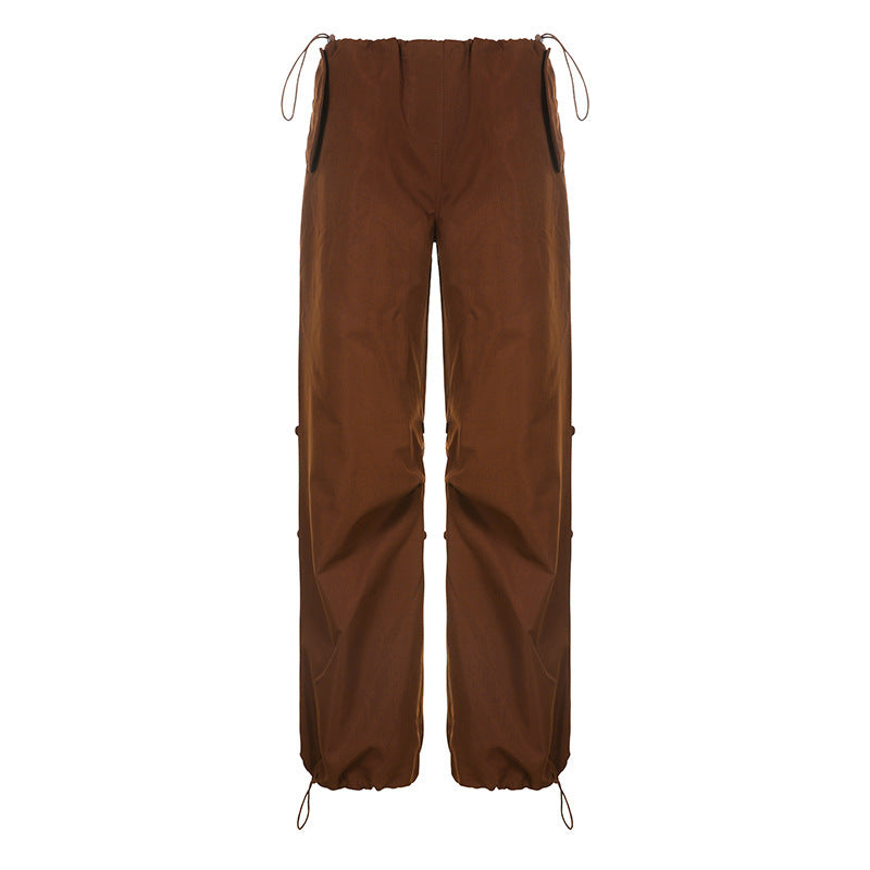 Summer New European And American Sports Style Solid Color Basic Overalls Loose All-matching Casual Trousers High Waist Wide Leg Pants For Women -