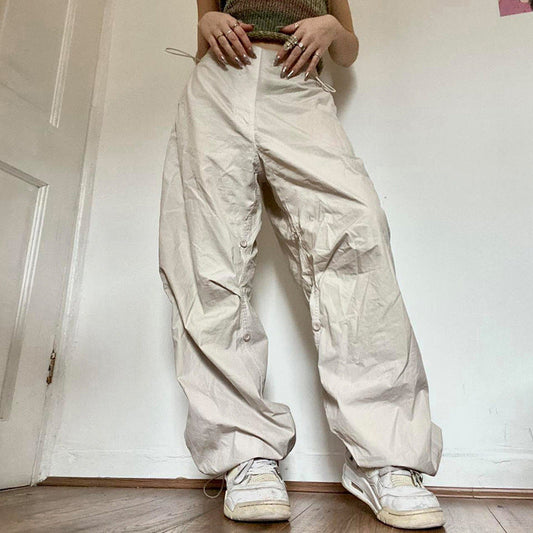 Summer New European And American Sports Style Solid Color Basic Overalls Loose All-matching Casual Trousers High Waist Wide Leg Pants For Women -