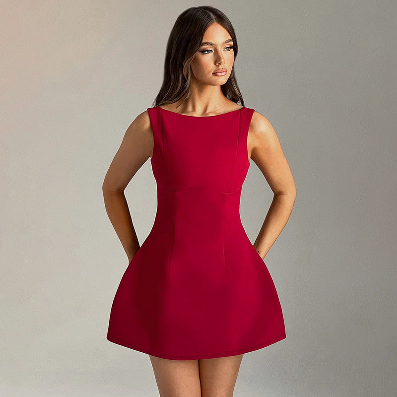 Rochie Mini Spate Decoltat - Croială Slim, Vară -