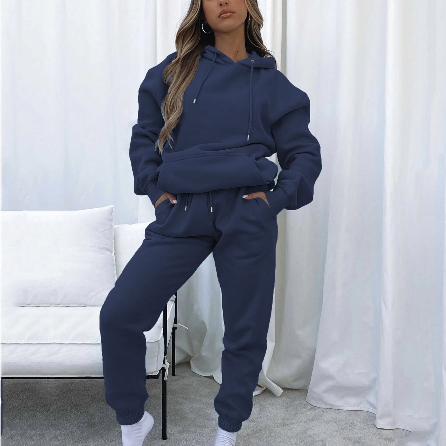 Women's Urban Leisure Pocket Long Sleeve Sweater Pants Suit -
