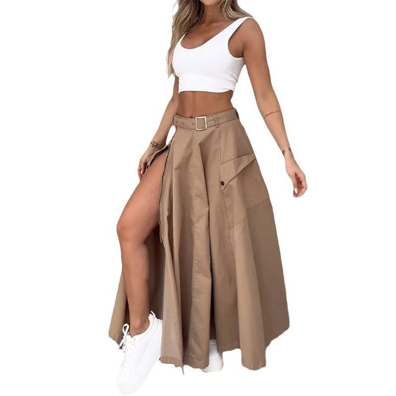 Ladies Suit Summer New Sleeveless Solid Color Slit Two-piece Set -
