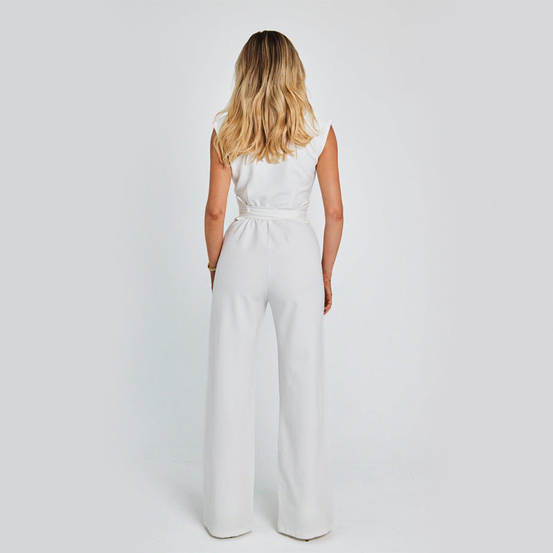 Combinație Elegantă Vară - Sleeveless, Pantaloni Fluizi, Overalls Casual -