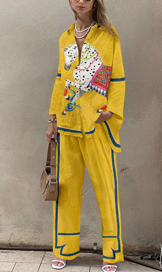 Women's Casual 3D Digital Printing Fashion Shirt And Trousers -