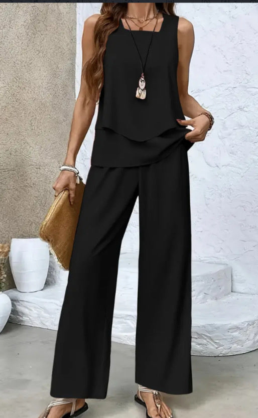 Set Vară Imprimat: Top Fără Mâneci, Pantaloni Lejeri -
