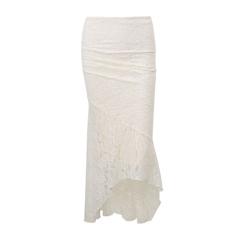 Graceful Tube Top Lace Up Lace Tophigh Waist Two-way Lace Fishtail Skirt -
